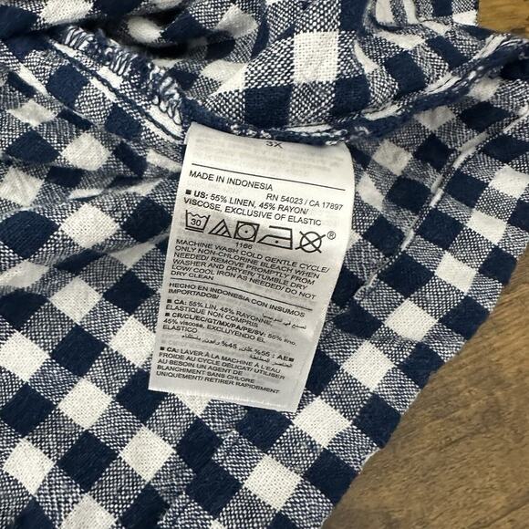 Old Navy Mini Dress Womens 3X Blue White Gingham Linen Blend Cottage Country - Picture 12 of 13